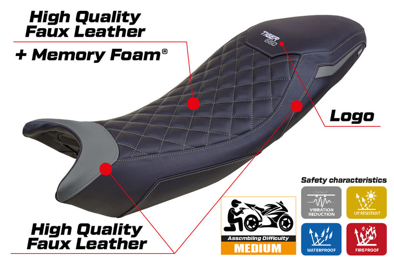 Triumph Tiger 660 2021-2024 Seat Cover Tappezzeria Italia Comfort in Black Grey SE