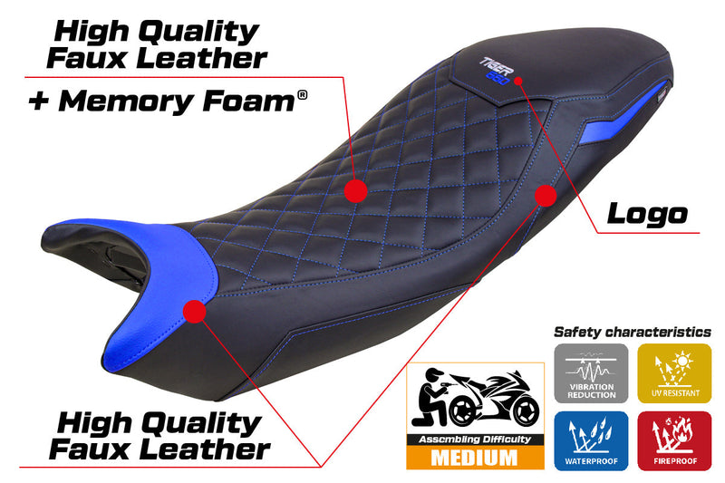 Triumph Tiger 660 2021-2024 Seat Cover Tappezzeria Italia Comfort in Black and Blue SE