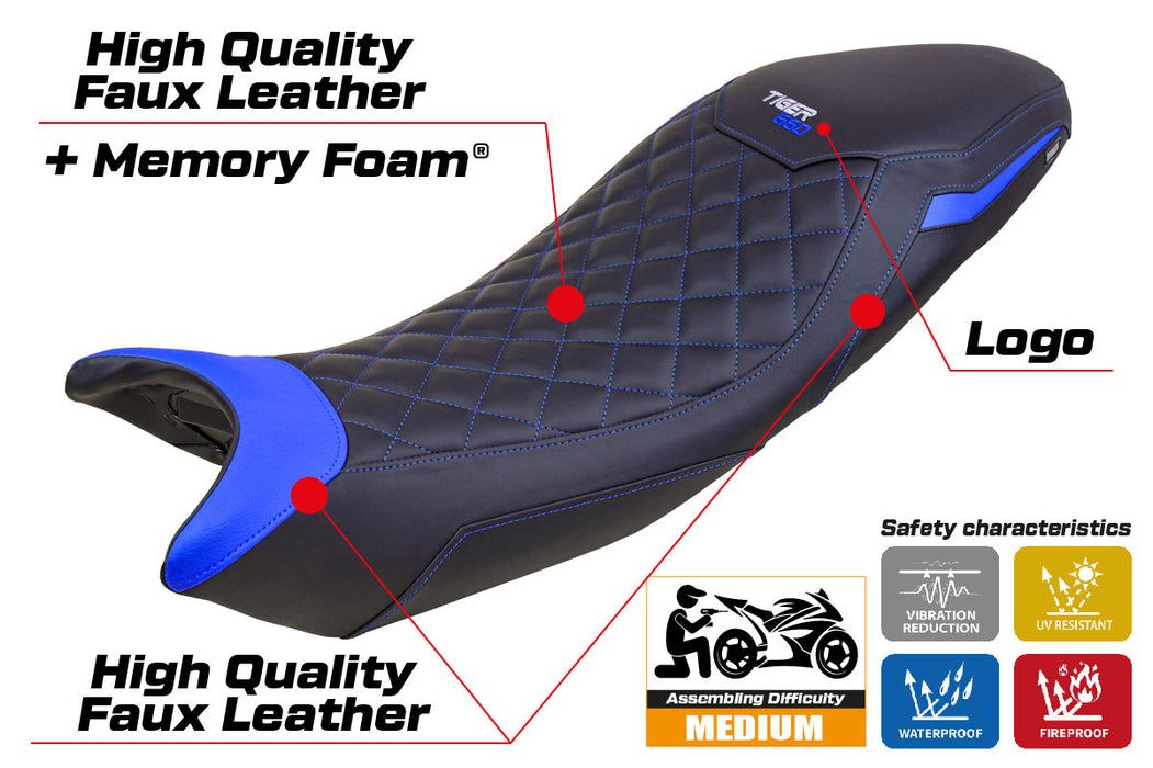 Triumph Tiger 660 2021-2024 Seat Cover Tappezzeria Italia Comfort in Black and Blue SE