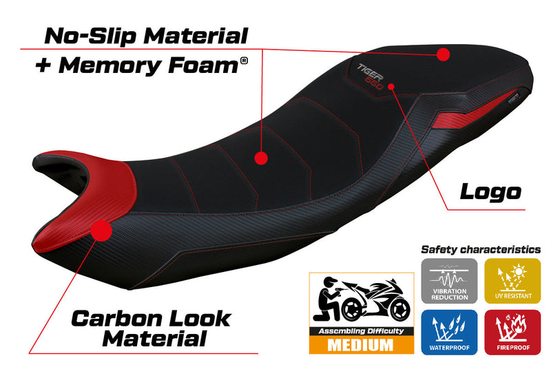 Triumph Tiger 660 2021-2024 Seat Cover Tappezzeria Italia Comfort in Red and Black