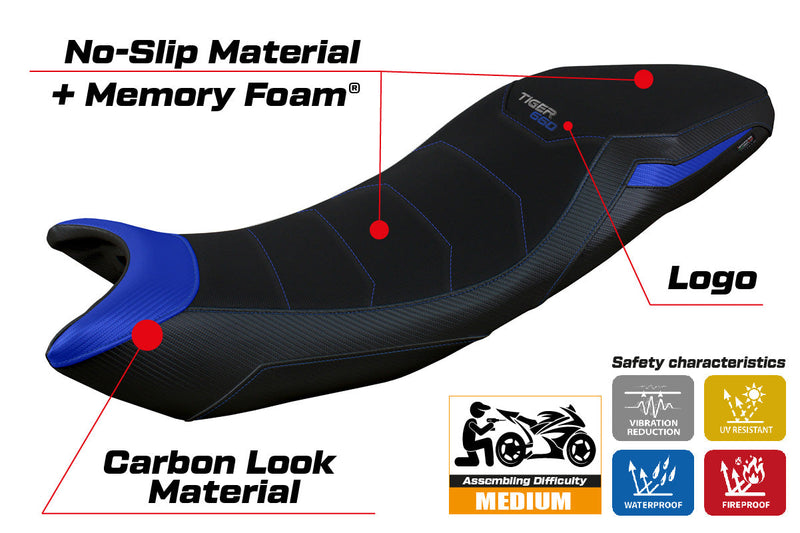 Triumph Tiger 660 2021-2024 Seat Cover Tappezzeria Italia Comfort in Blue Black
