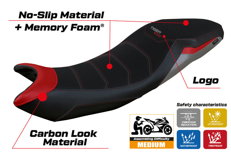 Triumph Tiger 660 2021-2024 Seat Cover Tappezzeria Italia Comfort in Red Grey and Black