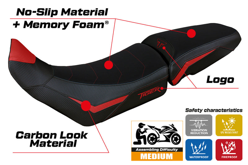 Triumph Tiger 900 2020-2023 Seat Cover Tappezzeria Italia Comfort in Red and Black