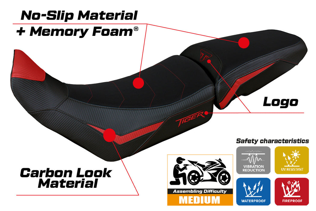 Triumph Tiger 900 2020-2023 Seat Cover Tappezzeria Italia Comfort in Red and Black