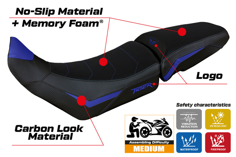 Triumph Tiger 900 2020-2023 Seat Cover Tappezzeria Italia Comfort in Blue and Black