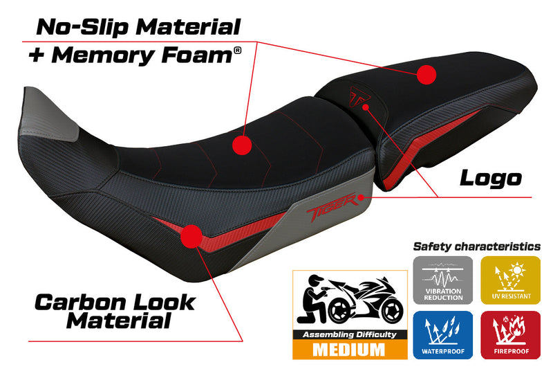 Triumph Tiger 900 2020-2023 Seat Cover Tappezzeria Italia Comfort in Grey and Red