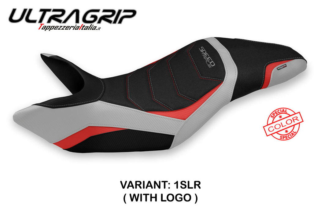Triumph Speed Triple 2011-2015 Seat Cover Tappezzeria Italia Ultragrip in Silver and Red