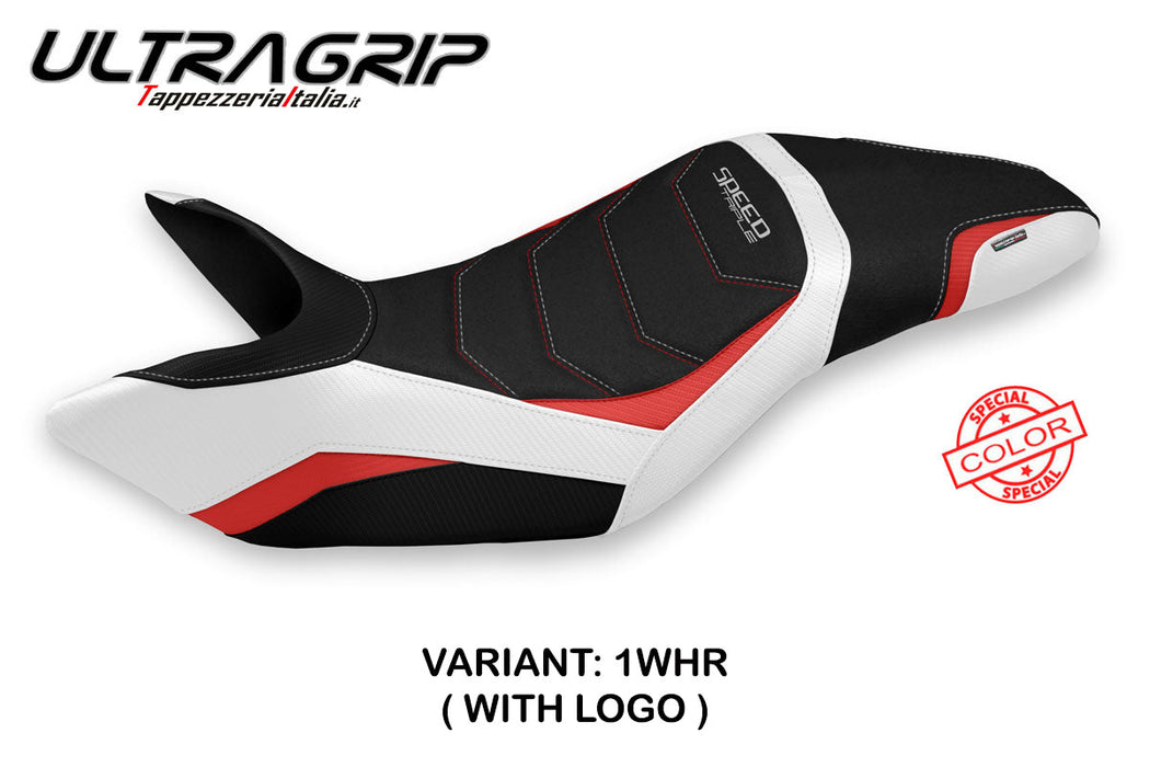 Triumph Speed Triple 2011-2015 Seat Cover Tappezzeria Italia Ultragrip in White and Red
