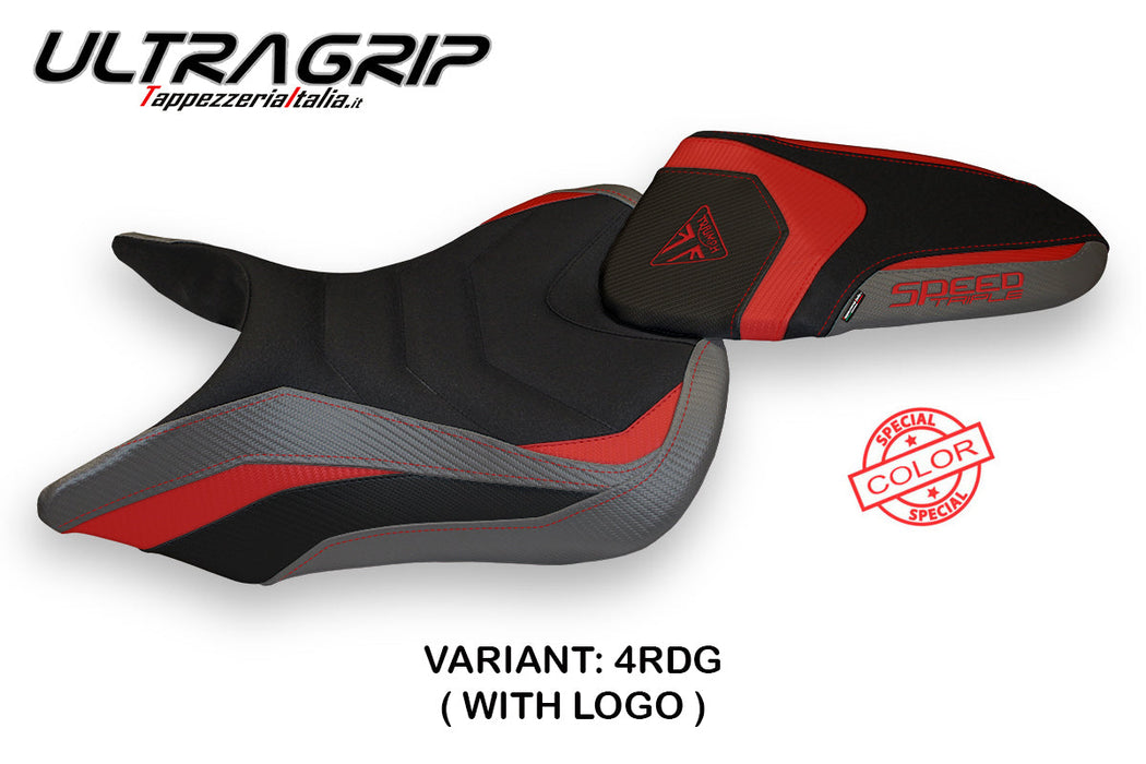 Triumph Speed Triple 2016-2021 Seat Cover Tappezzeria Italia Ultragrip in Red and Grey