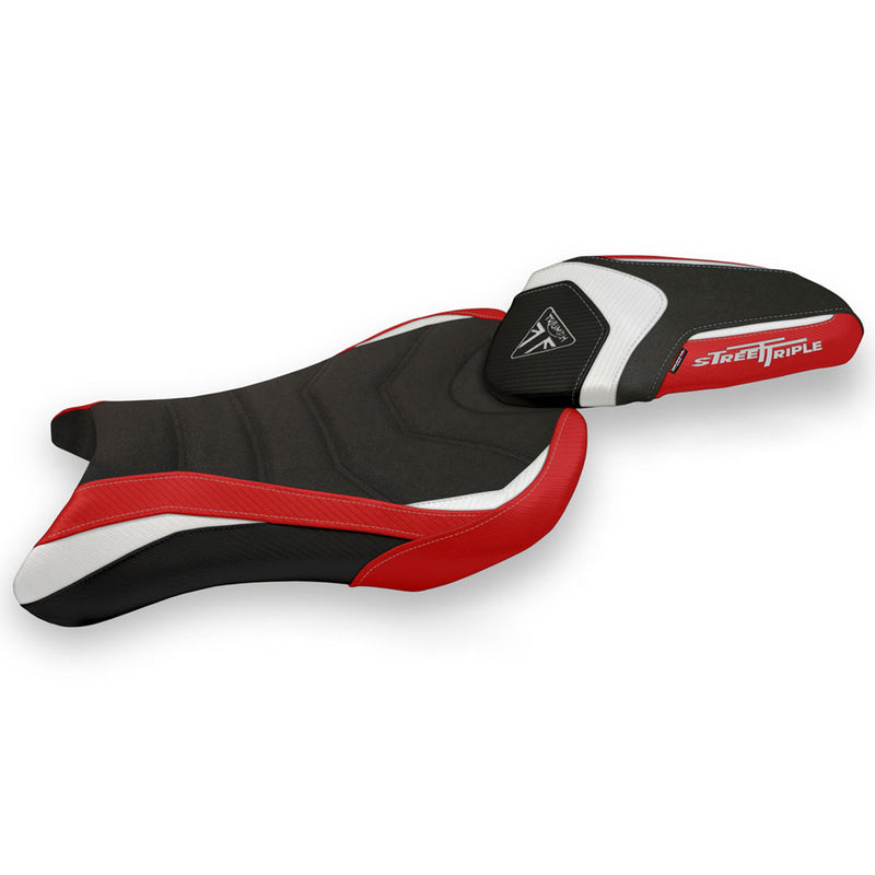 Triumph Street Triple 765 2017-2022 Seat Cover Tappezzeria Italia Ultragrip in White  andRed