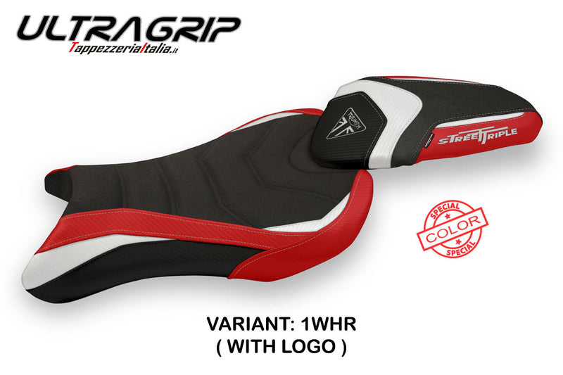 Triumph Street Triple 765 2017-2022 Seat Cover Tappezzeria Italia Ultragrip in White  andRed
