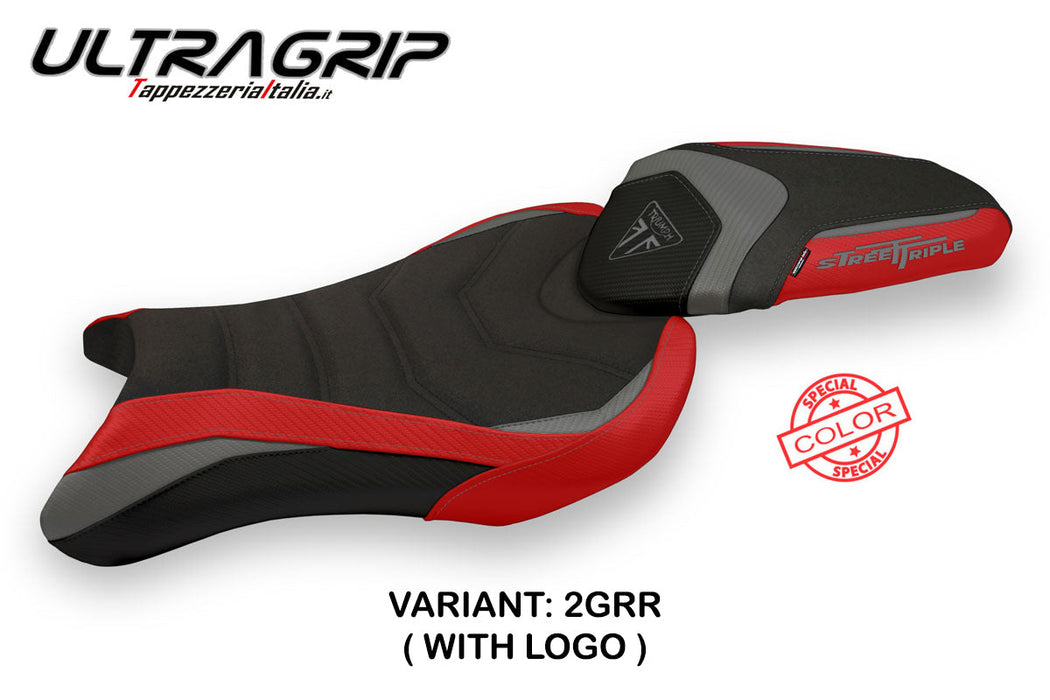 Triumph Street Triple 765 2017-2022 Seat Cover Tappezzeria Italia Ultragrip in Grey and Red