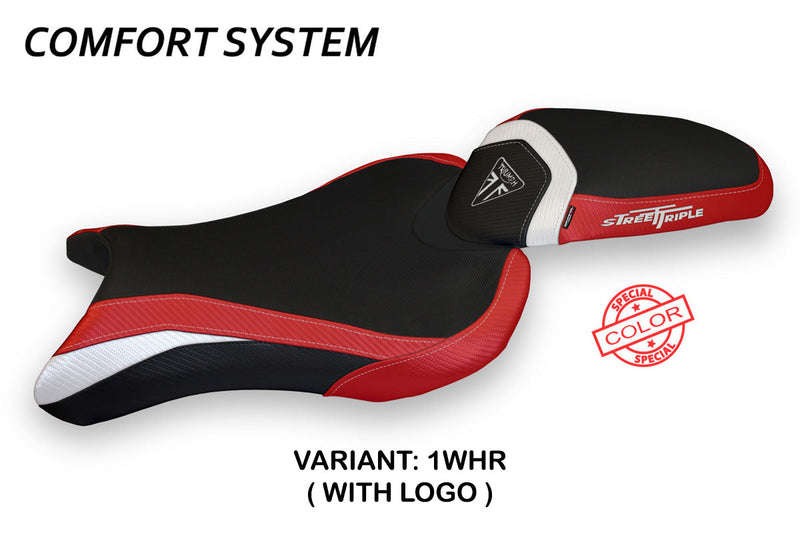 Triumph Street Triple 765 2017-2022 Seat Cover Tappezzeria Italia Comfort in White and Red