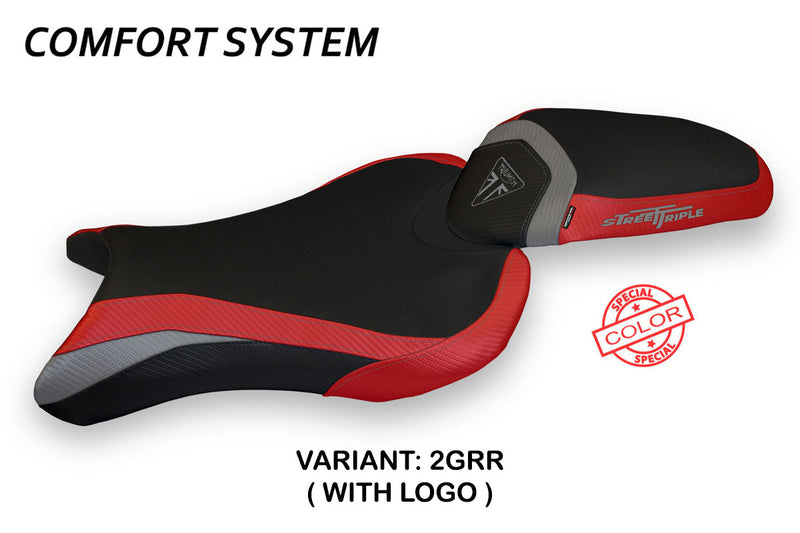 Triumph Street Triple 765 2017-2022 Seat Cover Tappezzeria Italia Comfort in Grey and Red