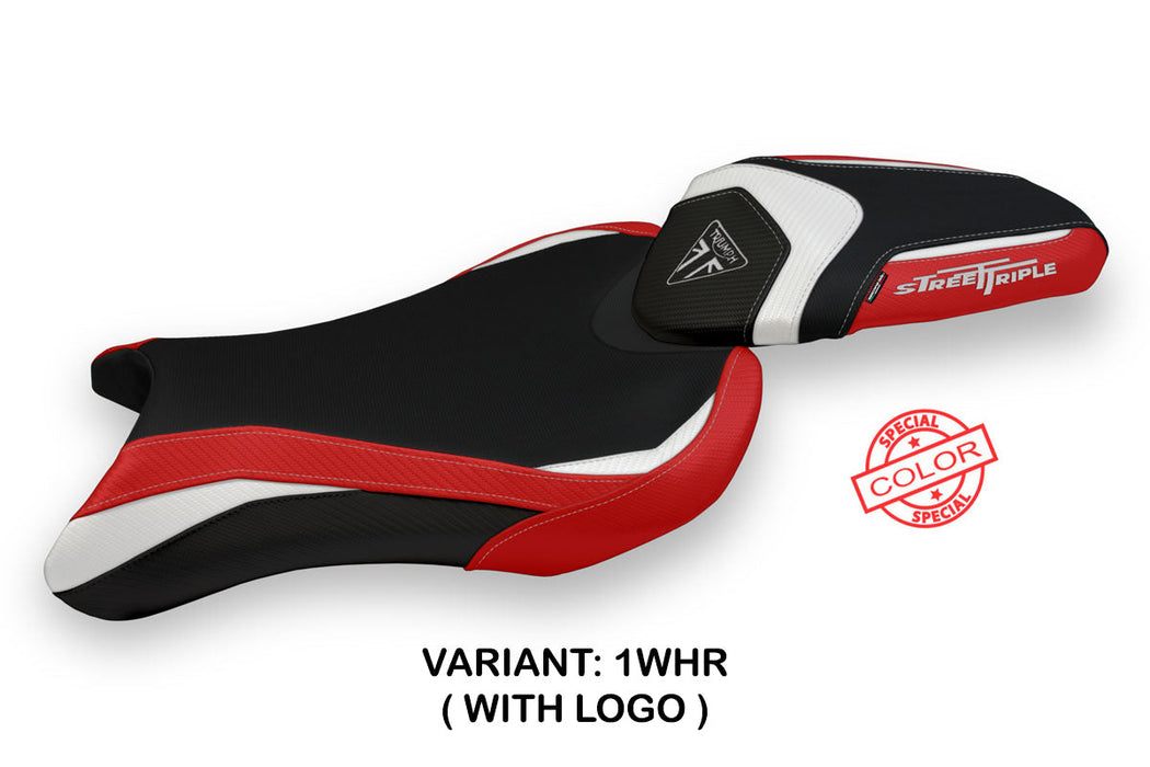 Triumph Street Triple 765 2017-2022 Seat Cover Tappezzeria Italia in White Red and Black