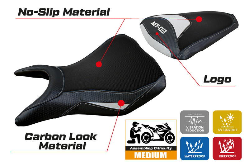Yamaha MT 03 2020-2024 Seat Cover Tappezzeria Italia in White and Black