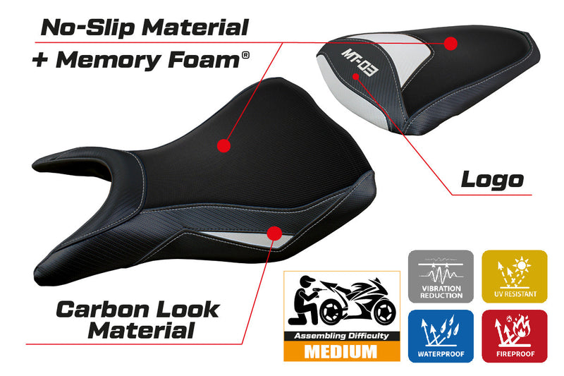 Yamaha MT 03 2020-2024 Seat Cover Tappezzeria Italia Comfort in White and Black