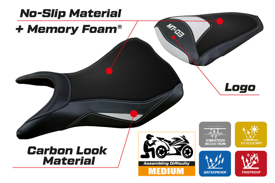 Yamaha MT 03 2020-2024 Seat Cover Tappezzeria Italia Comfort in White and Black