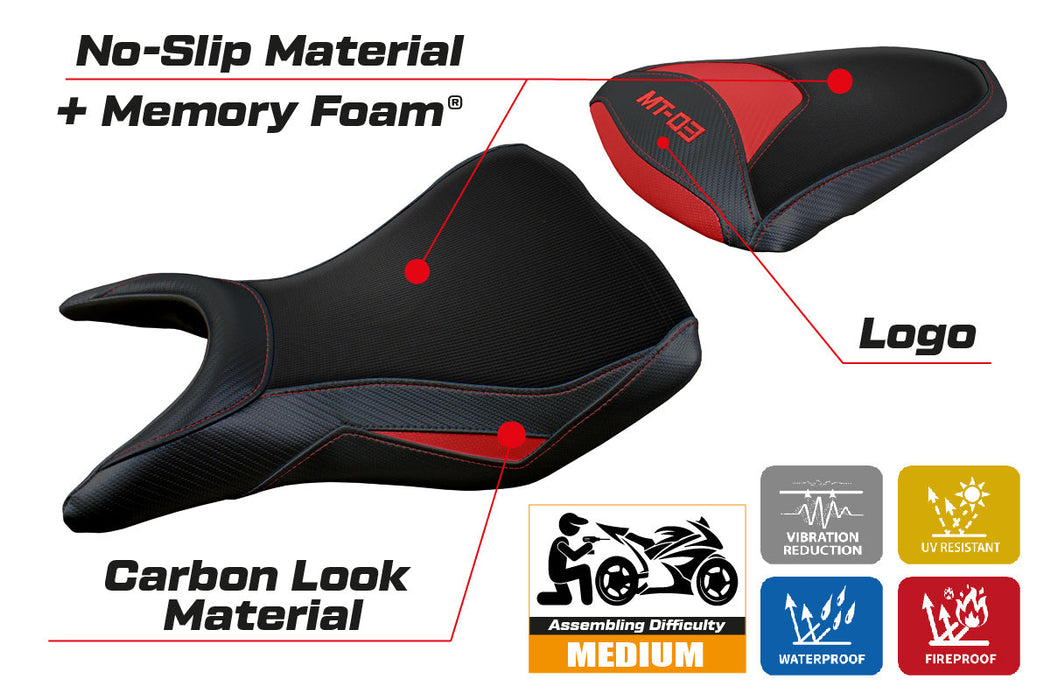 Yamaha MT 03 2020-2024 Seat Cover Tappezzeria Italia Comfort in Red and Black