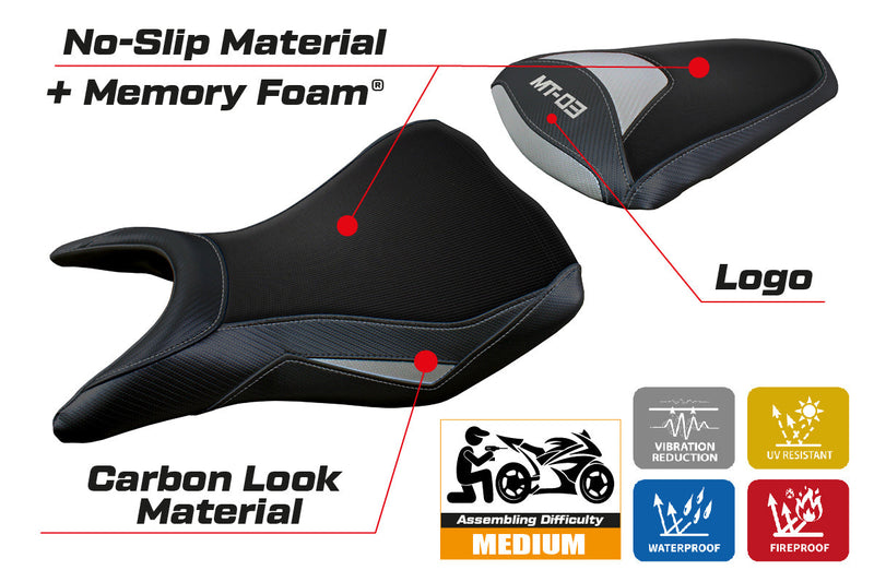 Yamaha MT 03 2020-2024 Seat Cover Tappezzeria Italia Comfort in Silver and Black