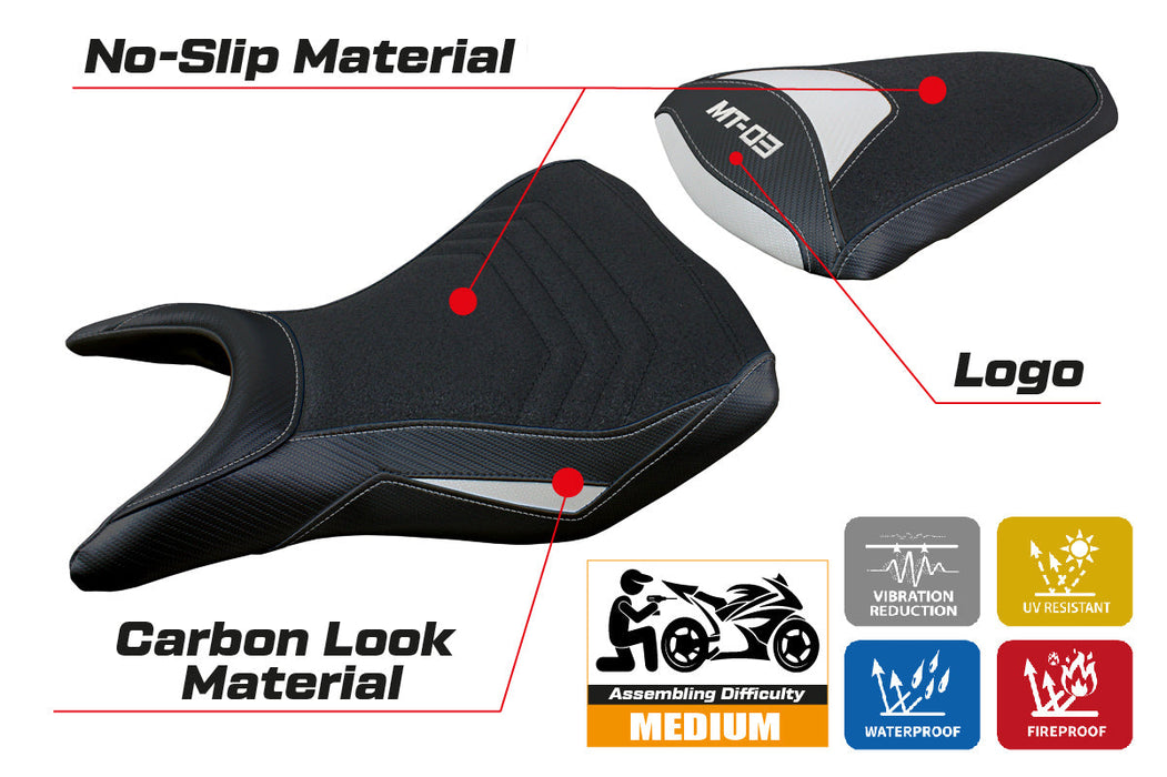 Yamaha MT 03 2020-2024 Seat Cover Tappezzeria Italia Ultragrip in White and Black