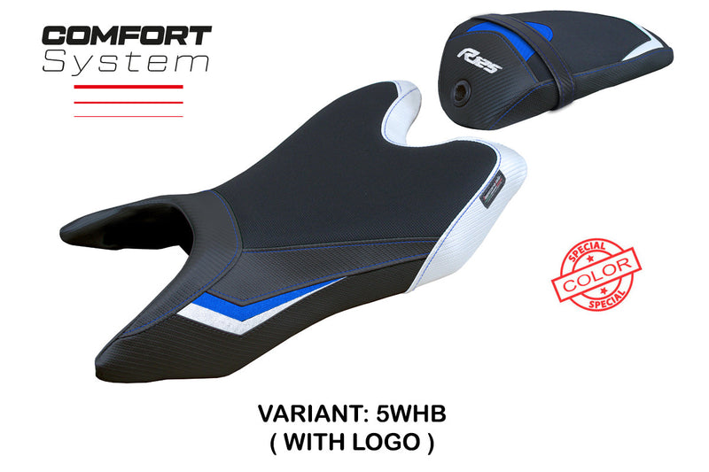 Yamaha YZF R125 2019-2023 Seat Cover Tappezzeria Italia Comfort in White and Blue