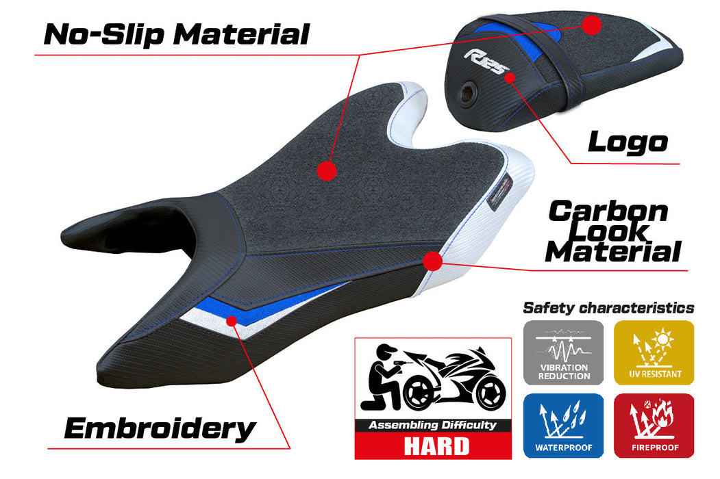 Yamaha YZF R125 2019-2023 Seat Cover Tappezzeria Italia in White and Blue