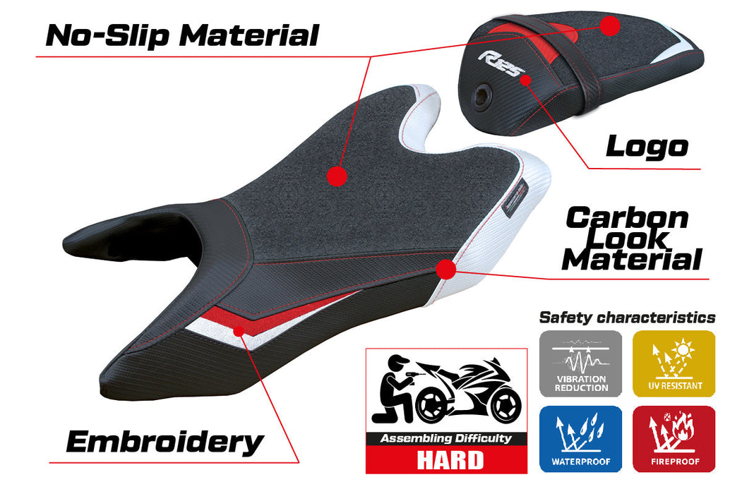 Yamaha YZF R125 2019-2023 Seat Cover Tappezzeria Italia Ultragrip in White and Red