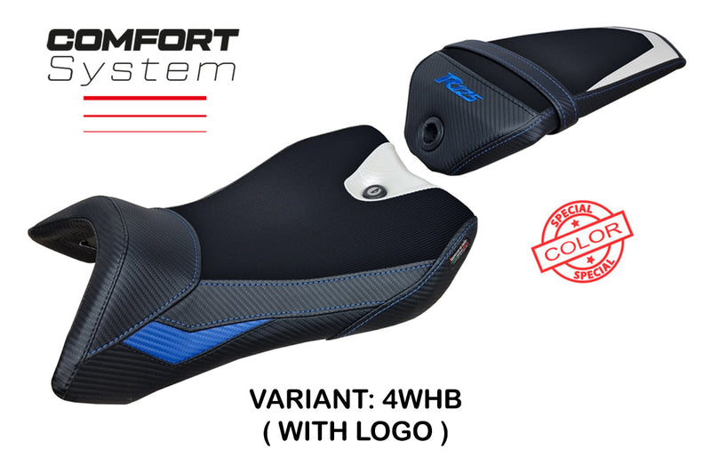 Yamaha YZF R125 2016-2018 Seat Cover Tappezzeria Italia Comfort in White, Blue and Black
