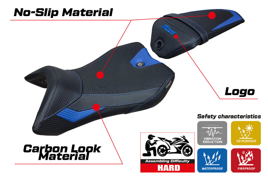 Yamaha YZF R125 2016-2018 Seat Cover Tappezzeria Italia Ultragrip in Blue and Black