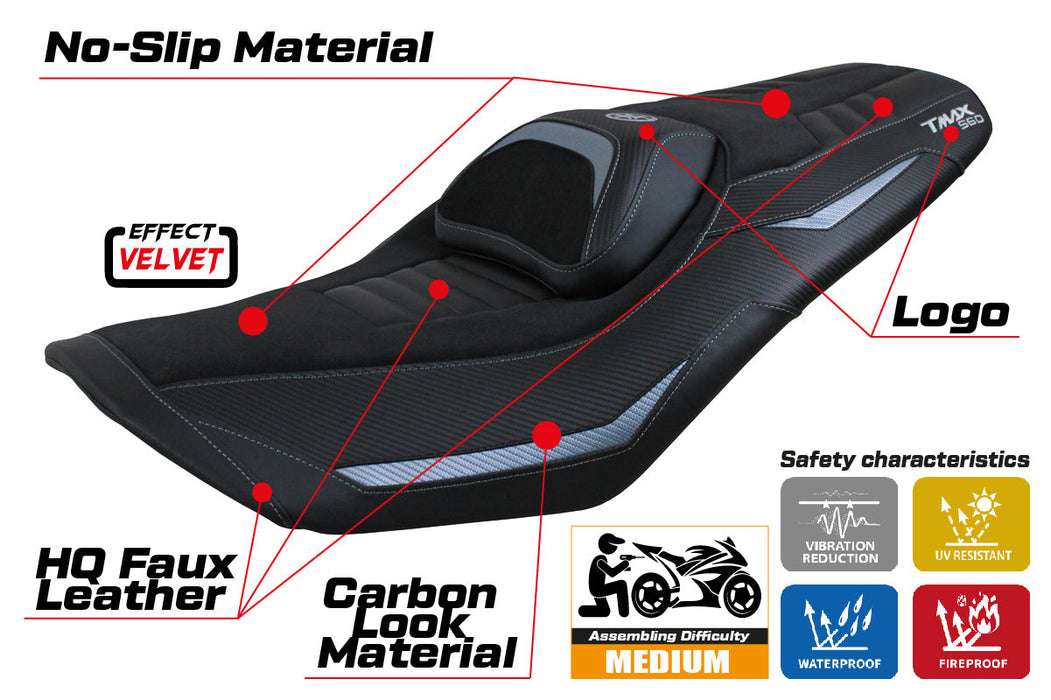 Yamaha T-Max 560 2022-2024 Seat Cover Tappezzeria Italia in Grey and Black