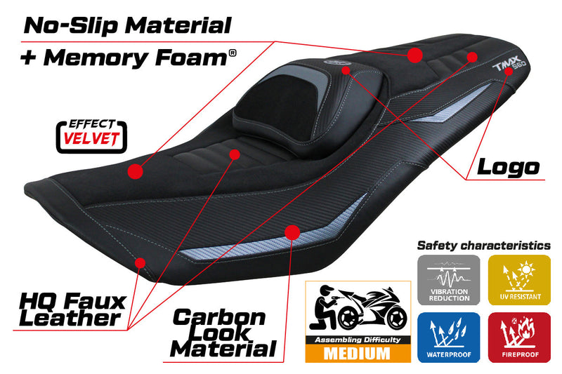 Yamaha T-Max 560 2022-2024 Seat Cover Tappezzeria Italia Comfort in Grey and Black