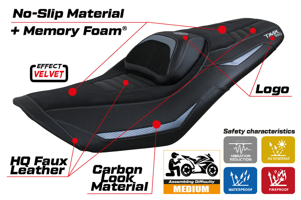 Yamaha T-Max 560 2022-2024 Seat Cover Tappezzeria Italia Comfort in Grey and Black