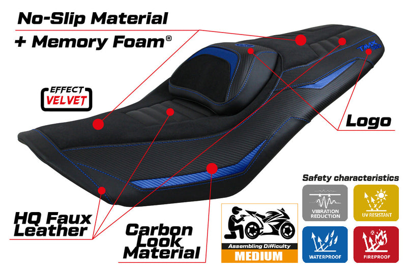 Yamaha T-Max 560 2022-2024 Seat Cover Tappezzeria Italia Comfort in Blue and Black