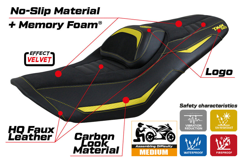 Yamaha T-Max 560 2022-2024 Seat Cover Tappezzeria Italia Comfort in Yellow and Black