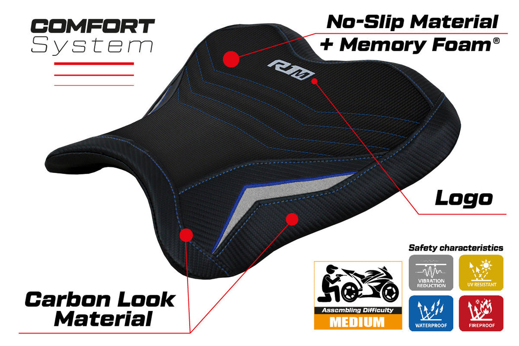 Yamaha YZF R1M 2015-2024 Rider Seat Cover Tappezzeria Italia Comfort in Blue and Silver