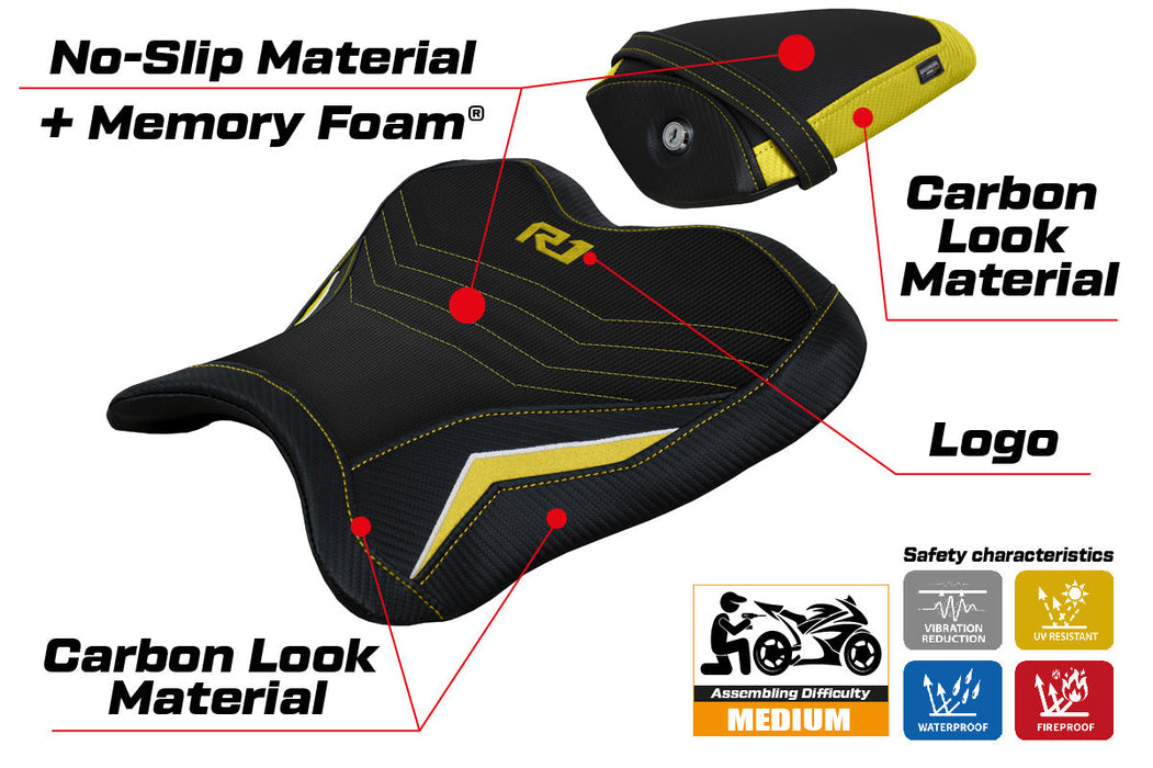 Yamaha YZF R1 2015-2024 Seat Cover Tappezzeria Italia Comfort in Yellow and White SE