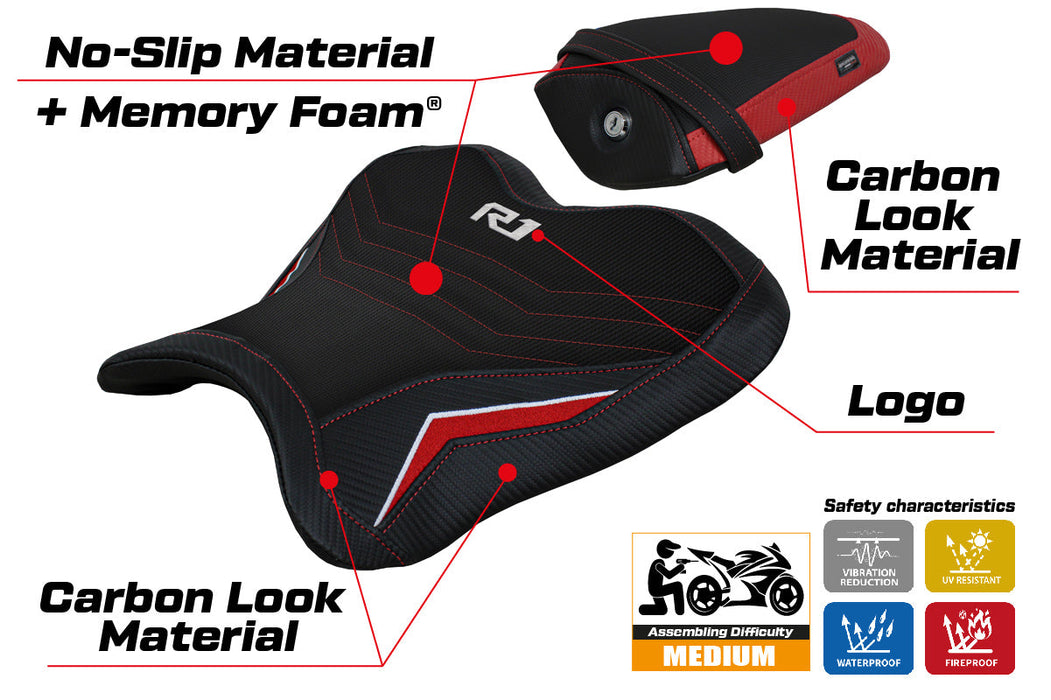 Yamaha YZF R1 2015-2024 Seat Cover Tappezzeria Italia Comfort in Red and White SE