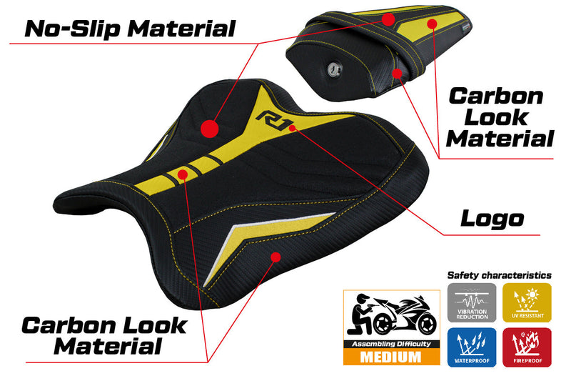 Yamaha YZF R1 2015-2024 Seat Cover Tappezzeria Italia Ultragrip in Yellow and White