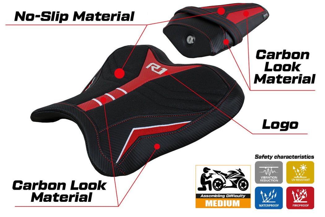 Yamaha YZF R1 2015-2024 Seat Cover Tappezzeria Italia Ultragrip in Red and White SE