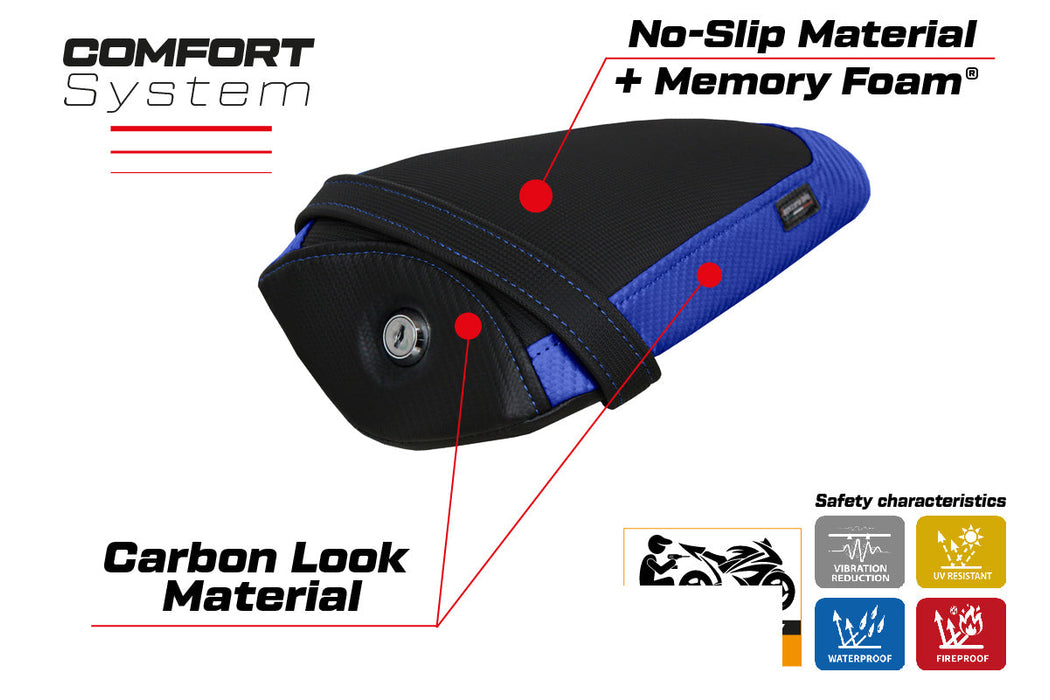 Yamaha YZF R1M 2015-2024 Rear Seat Cover Tappezzeria Italia Comfort in Blue and Black