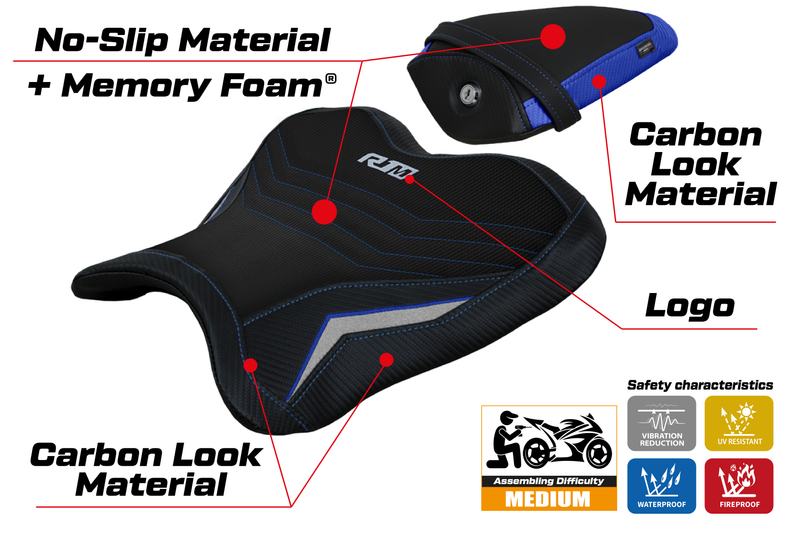 Yamaha YZF R1M 2015-2024 Seat Cover Tappezzeria Italia Comfort in Blue and Silver