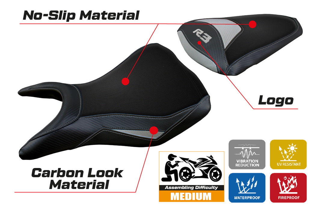 Yamaha YZF R3 2015-2024 Seat Cover Tappezzeria Italia in Silver