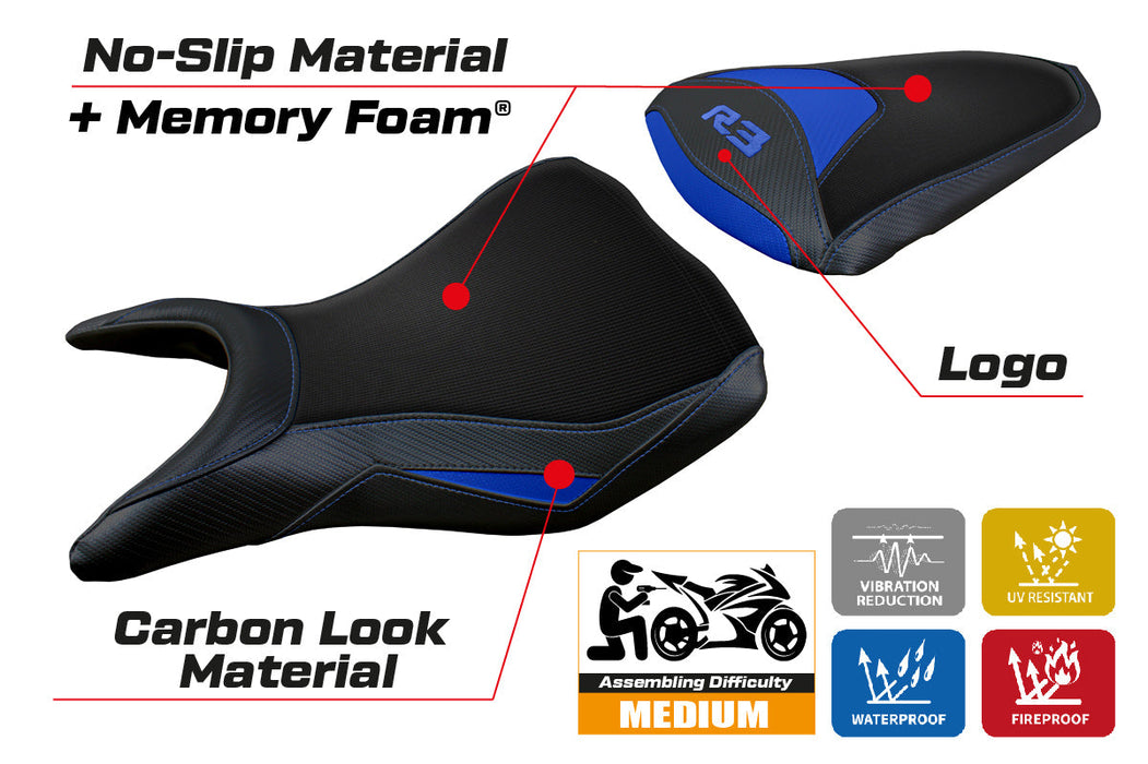 Yamaha YZF R3 2015-2024 Seat Cover from Tappezzeria Italia Comfort in Blue