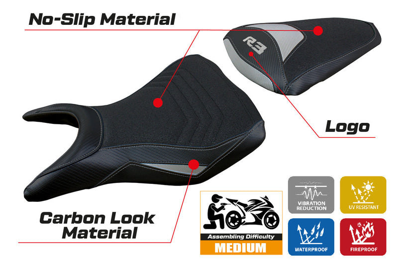Yamaha YZF R3 2015-2024 Seat Cover Tappezzeria Italia Ultragrip in Silver
