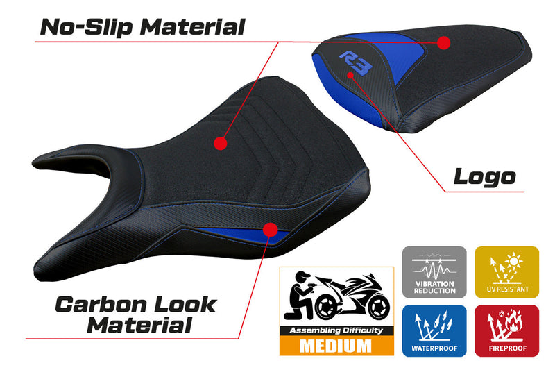 Yamaha YZF R3 2015-2024 Seat Cover Tappezzeria Italia Ultragrip in Blue