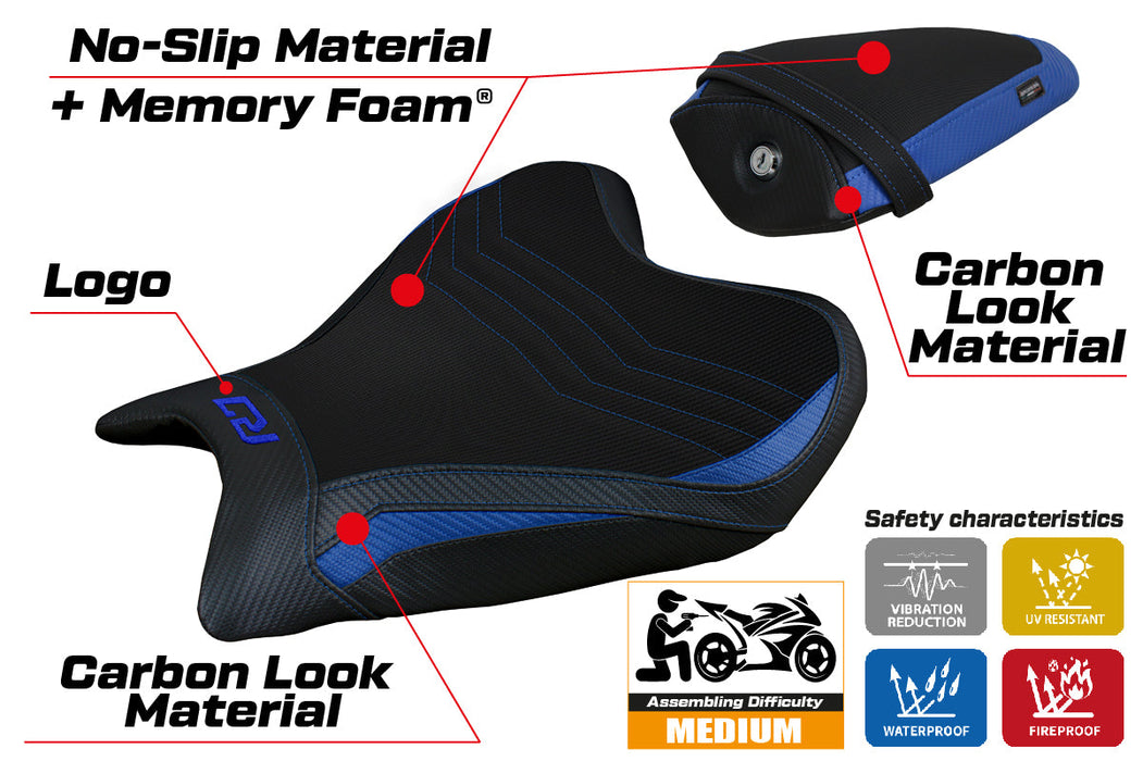 Yamaha YZF R7 2021-2024 Seat Cover Tappezzeria Italia Comfort in Blue and Black