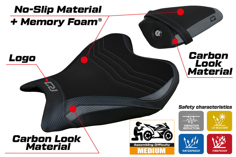 Yamaha YZF R7 2021-2024 Seat Cover Tappezzeria Italia Comfort in Grey and Black
