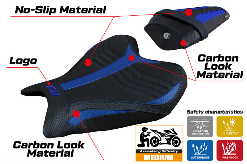 Yamaha YZF R7 2021-2024 Seat Cover Tappezzeria Italia Ultragrip in Blue and Black