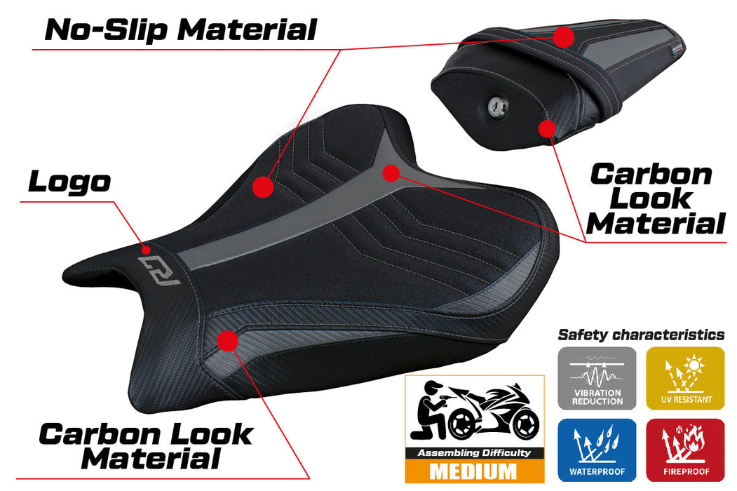 Yamaha YZF R7 2021-2024 Seat Cover Tappezzeria Italia Ultragrip in Grey and Black